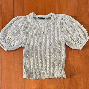 Zara Light Gray Puff Sleeve Top